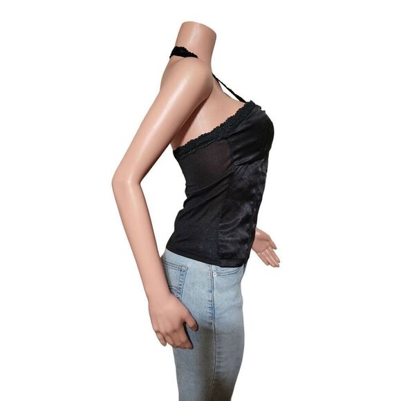 Timing black halter embroidery silk blouse L - Picture 6 of 8